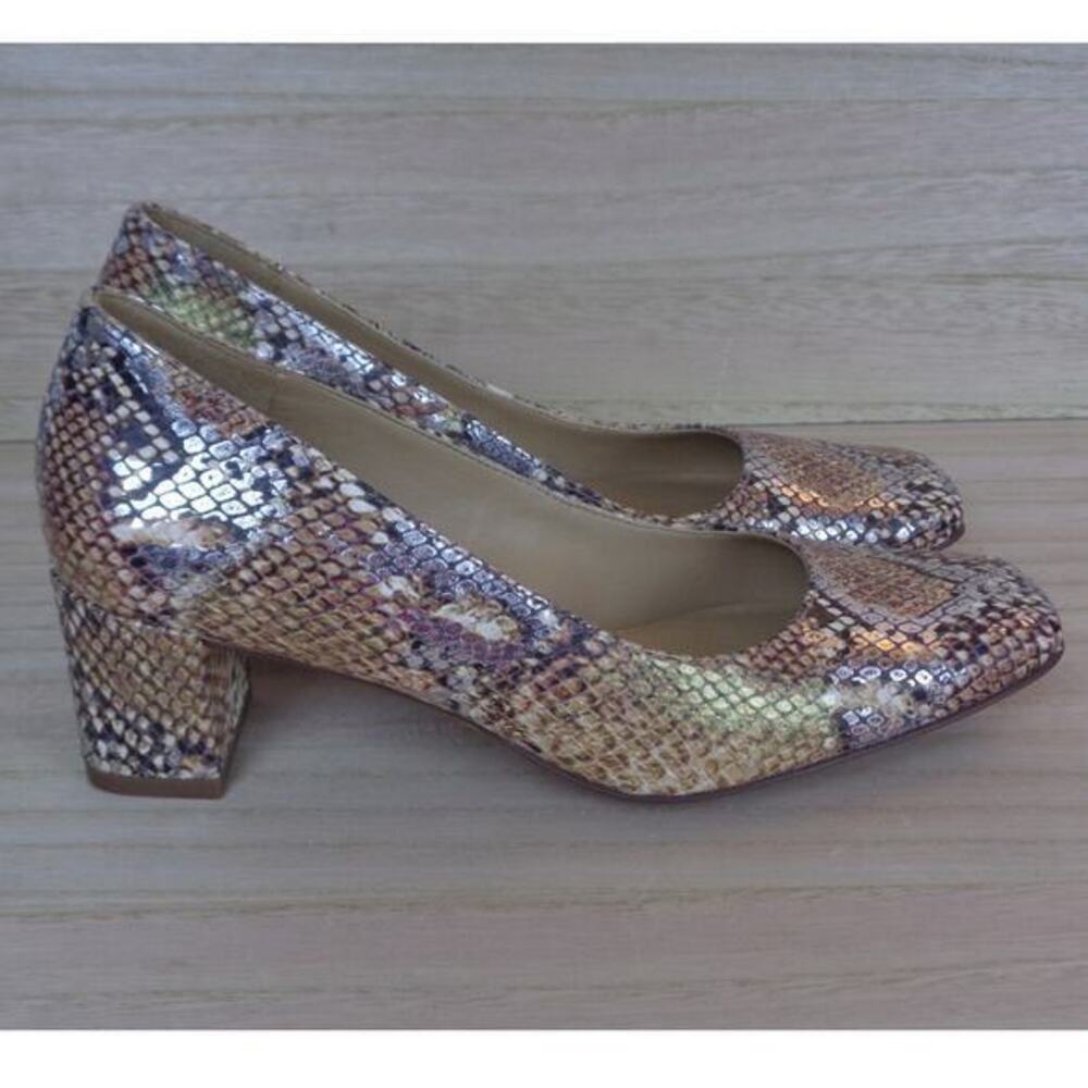 Naturalizer Karina Tan Metalic Snake Print Leather Pump Block Heel Womens Size 5